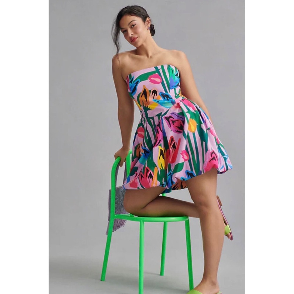 Hutch Strapless Tulip Print Mini Dress Women 20W Purple Floral NWT Cotton Blend